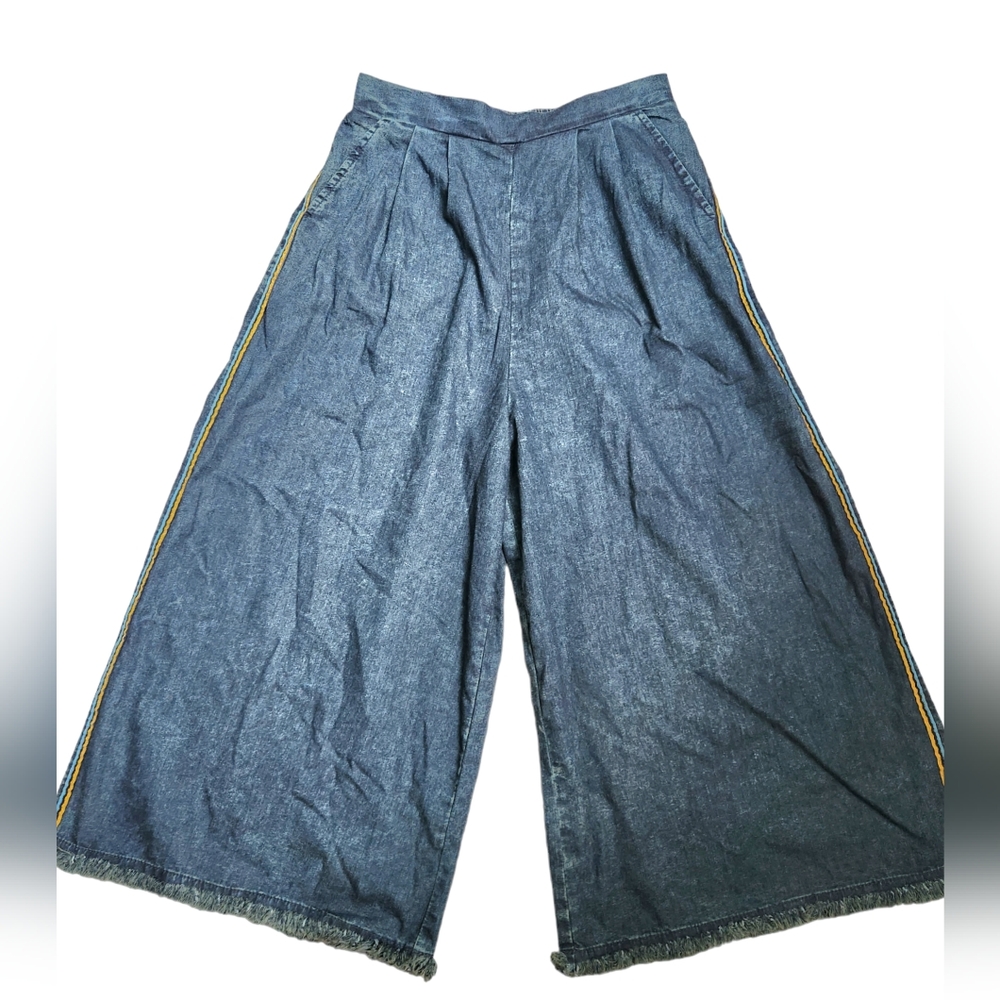Easel Los Angeles Wide Leg Pants in Denim Cropped Palazzo Size S NWT - Picture 2 of 8